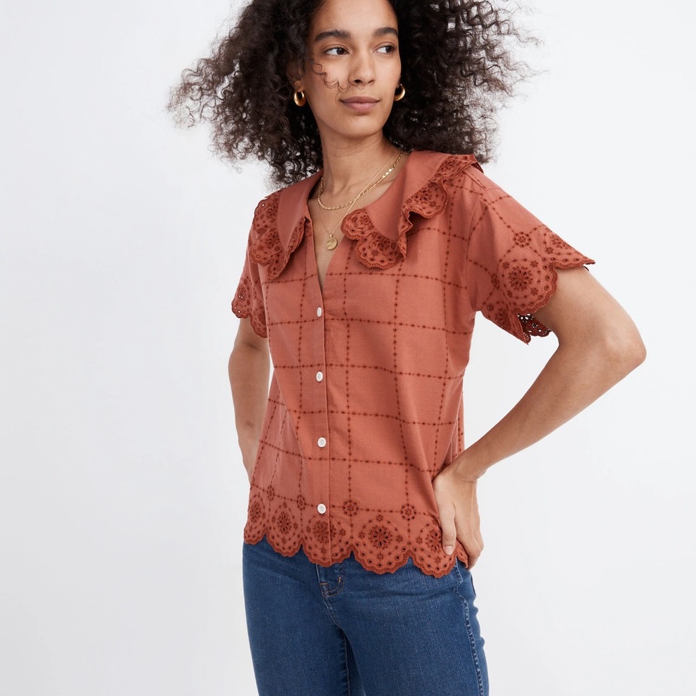 Madewell Eyelet Button Down Blouse with Peter Pan Collar Large